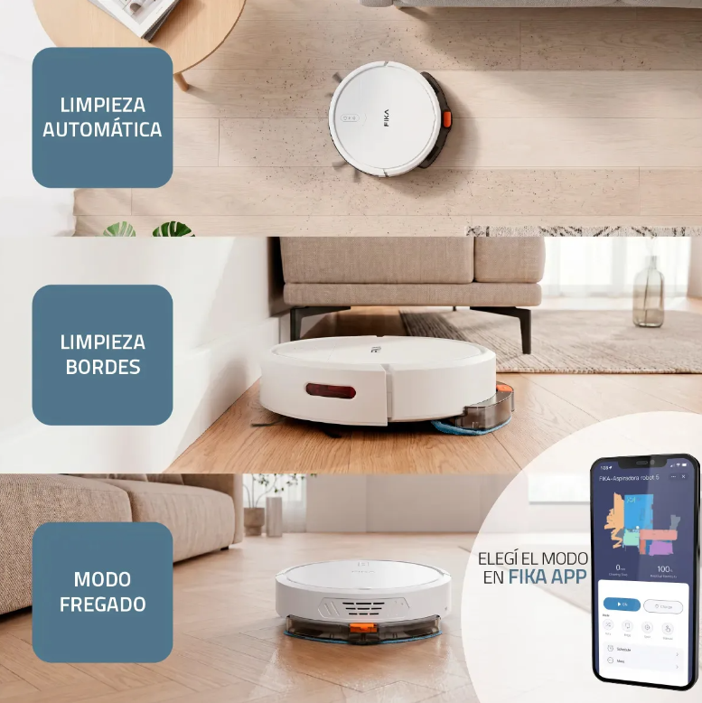 Aspiradora Robot Trapeadora Fika Limpieza SENSE Antichoque Con App Wifi Color Blanco