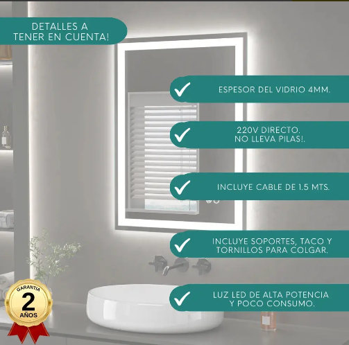 Espejo Digital Led Touch Desempanador Rectangular
