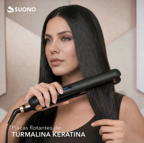 Planchita De Pelo Suono Con Turmalina Keratina 28mm Alisador Con Estuche LCD Color Negro