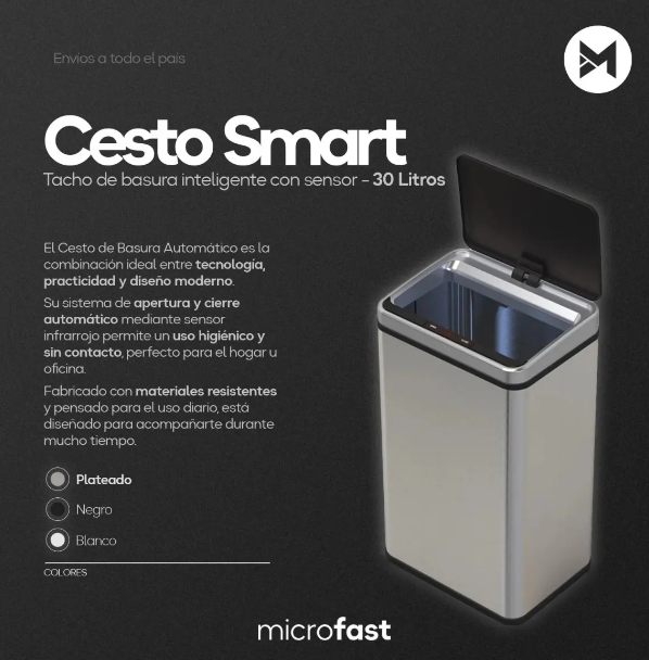 Cesto Basura Touch Automatico Cocina 30l