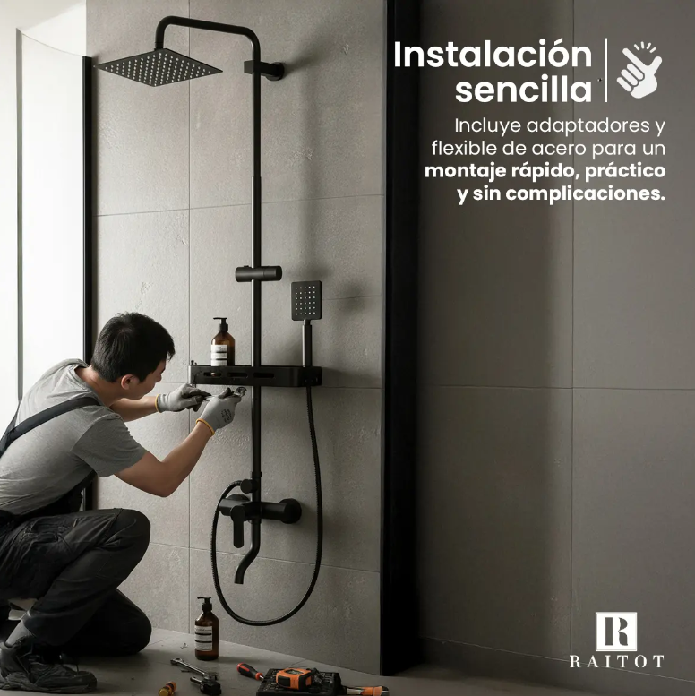 Columna Ducha Exterior Negra Monocomando
